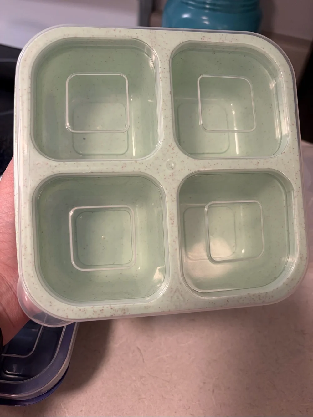 Silicone Stackable 4-Compartment Snack & Portion Tray - Navy Blue and Mint